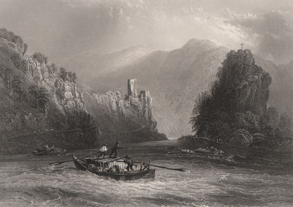 The 'Strudel' (whirlpool), Grein, Werfenstein, Austria. Danube Donau 1840